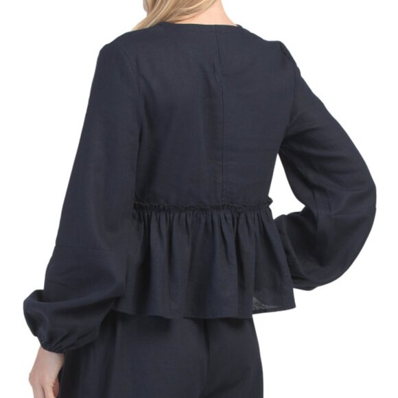 NWT AVEC LES FILLES Linen Blend Front Tie Top M - Picture 2 of 2